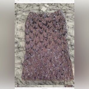Zara Metallic purple sequins Skirt. Scalloped bottom.
